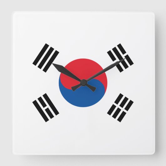 韓国国旗 スクエア壁時計 (正面)