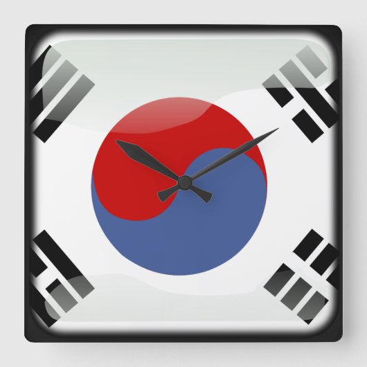 韓国国旗 スクエア壁時計 (正面)