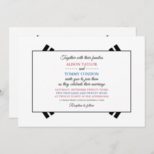 韓国国旗、韓国結婚国旗 招待状 (正面/裏面)