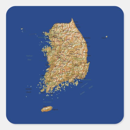 韓国地図ステッカー スクエアシール (正面)