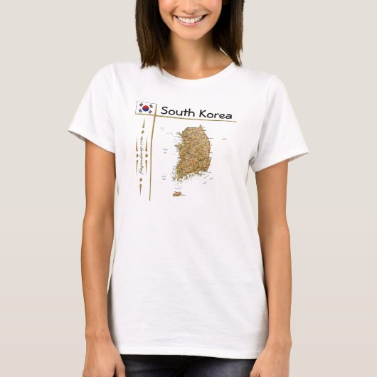 韓国地図 + 国旗 + タイトルTシャツ Tシャツ (正面)