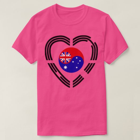 韓国多国籍愛国国旗のハート Tシャツ (デザイン正面)