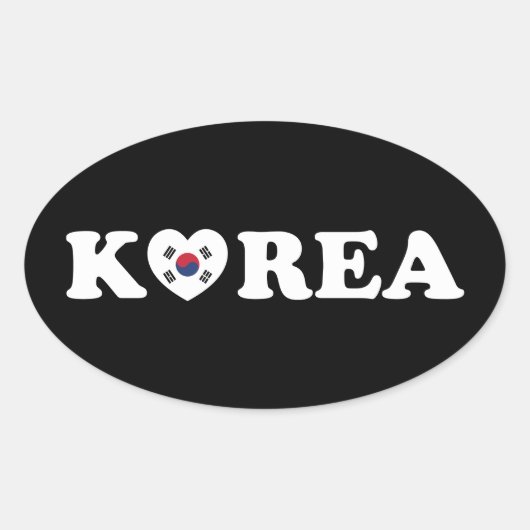 韓国愛ハート国旗 楕円形シール (正面)