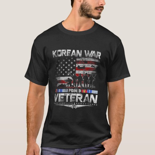 韓国戦争誇りを持った退役軍人ヴィンテージ国旗の愛国獣医 Tシャツ (正面)