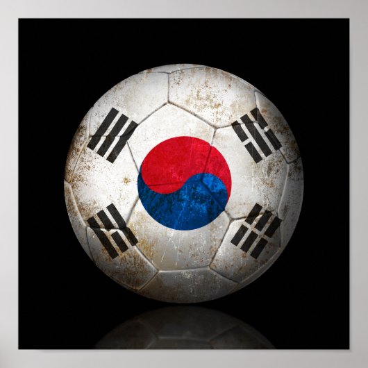 韓国擦り切れた国旗のサッカーボール ポスター (正面)