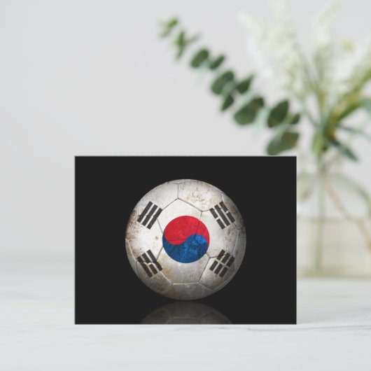 韓国擦り切れた国旗のサッカーボール ポストカード (スタンド正面)