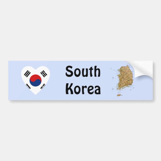 韓国旗ハート+地図ステッカー バンパーステッカー (正面)