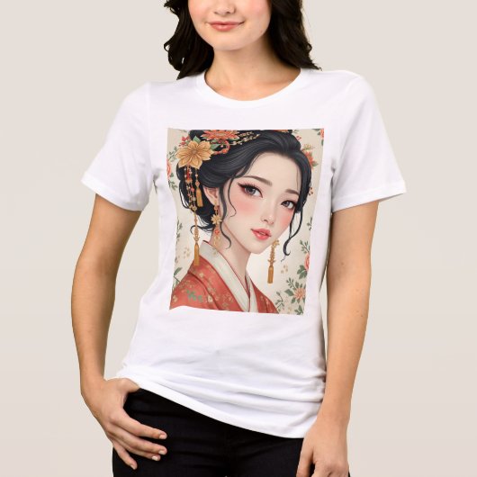 韓国服伝統的を着た女性 トライブレンドＴシャツ (正面)