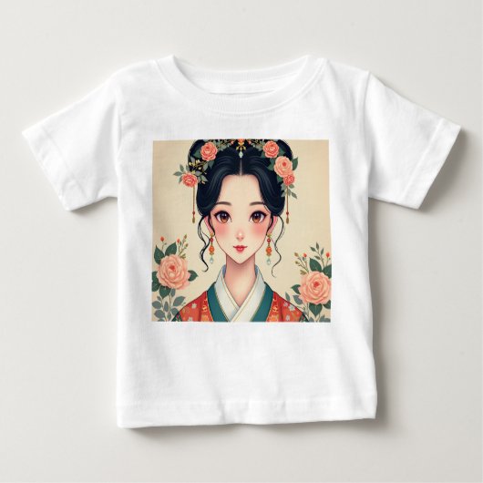 韓国服伝統的を着た女性 ベビーTシャツ (正面)