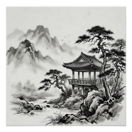 韓国水墨風景画 ポスター