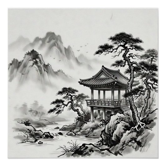 韓国水墨風景画 ポスター (正面)