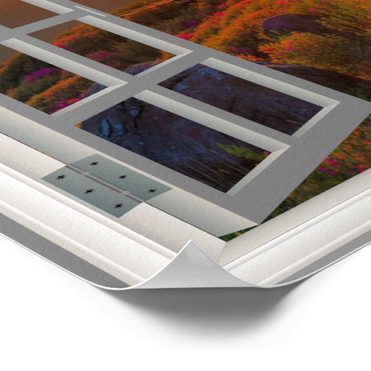 韓国秋日没の仏教寺院のフェイク窓 ポスター (角)