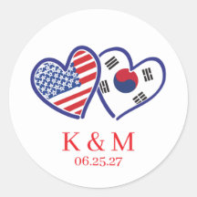 韓国系アメリカ人のハートフラッグステッカー