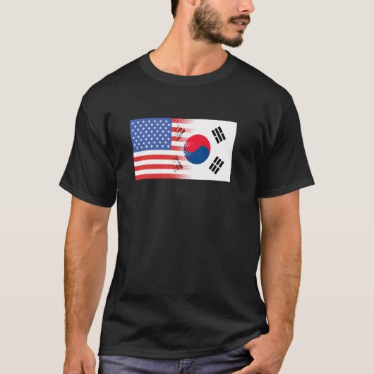 韓国系アメリカ人の旗 韓国 アメリカ Tシャツ (正面)