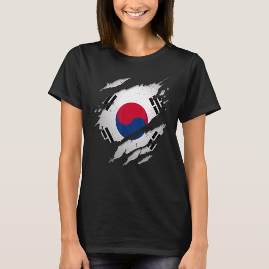 韓国誇りを持ったが引き裂いた韓国国旗 Tシャツ (正面)