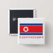韓国語の名前の北朝鮮の旗 缶バッジ (正面&裏面)