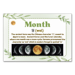 韓国語ハングル（フラッシュカード）の月数 テーブルナンバー