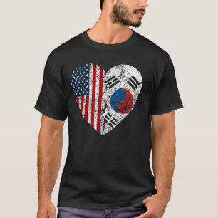 韓国韓国米国国旗のハート状統一された況 Tシャツ