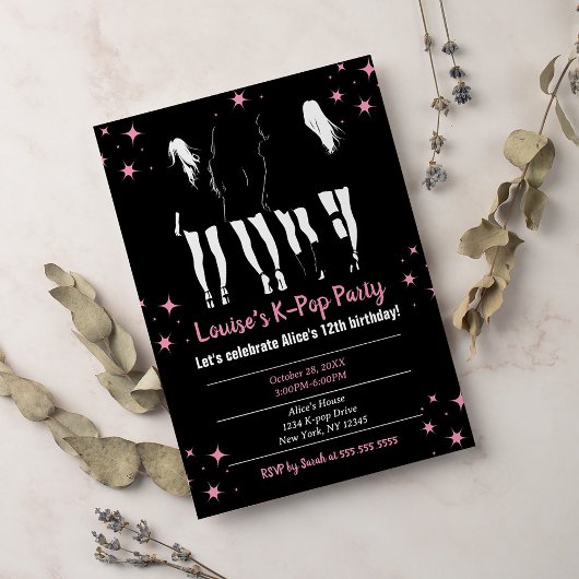 韓国音楽ポップ・アートのK-Blackピンクポップ・アートの誕生日パーティー 招待状