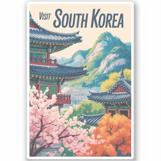 韓国風景イラスト旅行アート シール (正面)