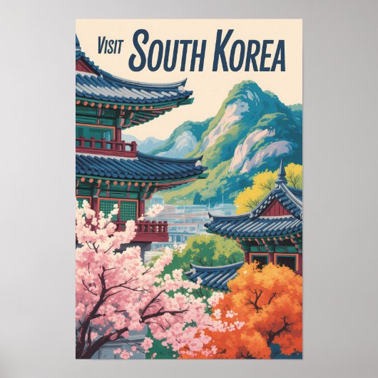 韓国風景イラスト旅行アート ポスター (正面)