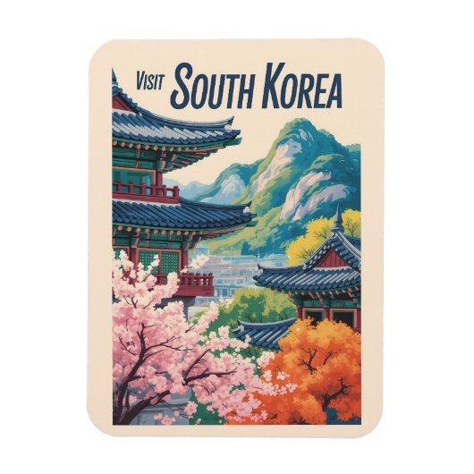 韓国風景イラスト旅行アート マグネット (縦)