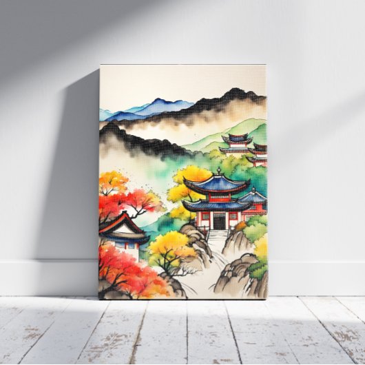 韓国風景水墨画 キャンバスプリント