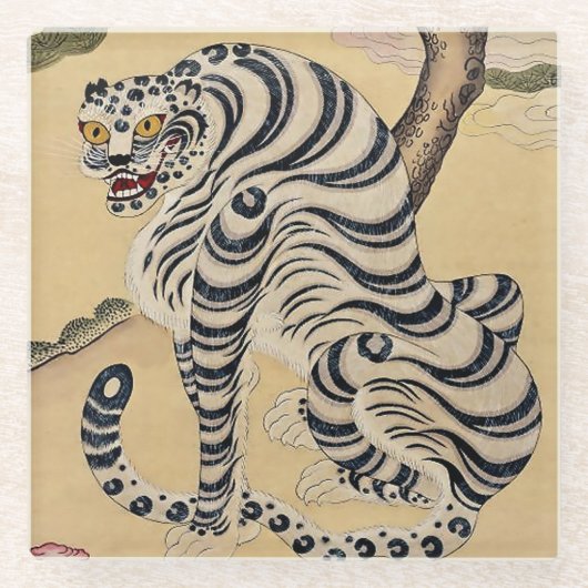韓国風水絵虎 ガラスコースター (正面)