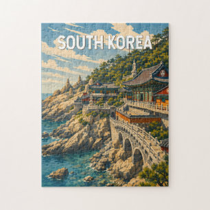 韓国 イラスト 旅行 アート ヴィンテージ ジグソーパズル