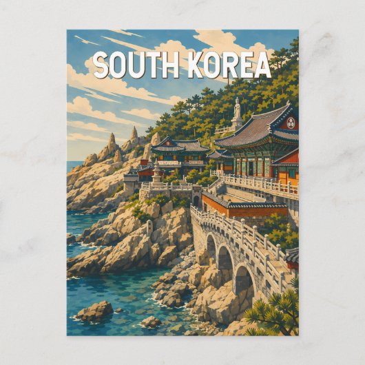 韓国 イラスト 旅行 アート ヴィンテージ ポストカード (正面)