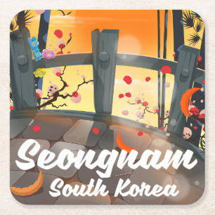 韓国　ソウル近郊の都市　城南市　旅行ポスター スクエアペーパーコースター