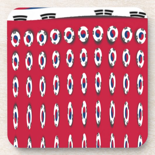 韓国 ポルカドット フラッグ アート デザイン: 赤いベース コースター (正面)