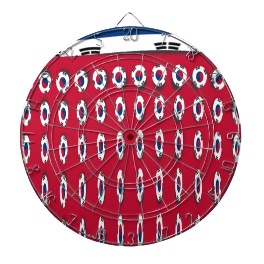 韓国 ポルカドット フラッグ アート デザイン: 赤いベース ダーツボード (正面)