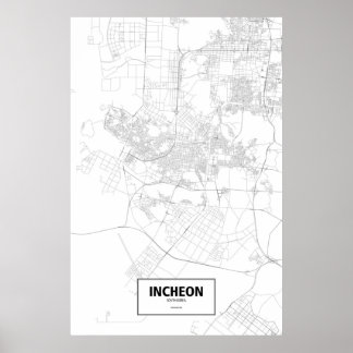 韓国, 仁川 (白地に黒) ポスター