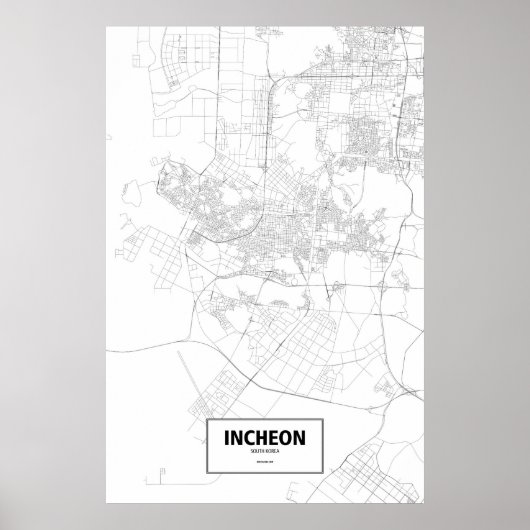 韓国, 仁川 (白地に黒) ポスター (正面)