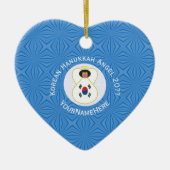 韓国（南）ハヌッカエンジェル年あなたの名前ハート セラミックオーナメント (正面)