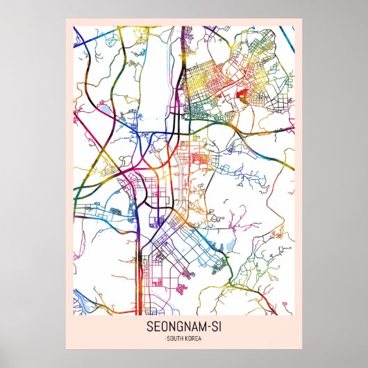 韓国 城南市 地図 ポスター (正面)
