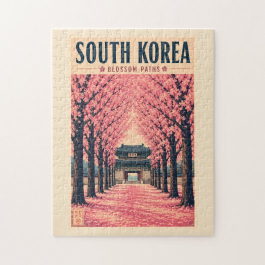 韓国 桜 イラスト 旅行アート ジグソーパズル (縦)