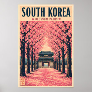 韓国 桜 イラスト 旅行アート ポスター