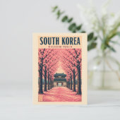 韓国 桜 イラスト 旅行アート ポストカード (スタンド正面)