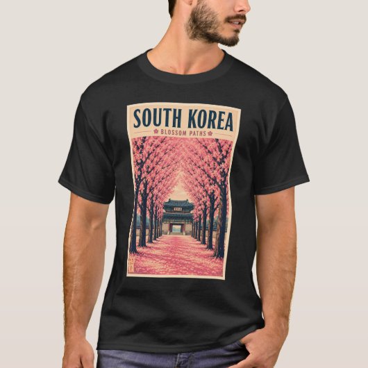 韓国 桜 イラスト 旅行アート Tシャツ (正面)