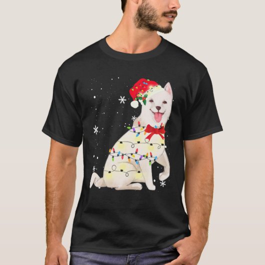 韓国Jindo犬クリスマスライトクリスマスママパパギフト Tシャツ (正面)