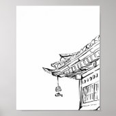 韓屋の屋根と風鈴の墨絵ポスター ポスター (正面)