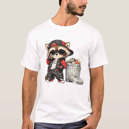 韓流好きなアライグマのクールなデザイン Tシャツ (正面)