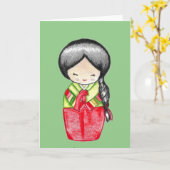 韓（はん）本（ぼく）を着た韓国の少女  カード (黄色い花)