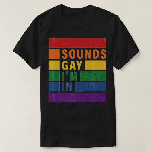 音おもしろいゲイIMにレインボーフラグ付きプライド Tシャツ (デザイン正面)