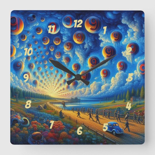 音と視覚を通して超現実的な旅 スクエア壁時計 (正面)
