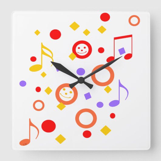 音カラフル楽ノート スクエア壁時計 (正面)