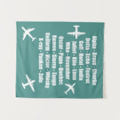 音声クールアルファベット青と白の航空 タペストリー (正面(横))