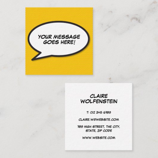 音声バブルメッセージおもしろいレトロ漫画ブック スクエア名刺 (正面/裏面)